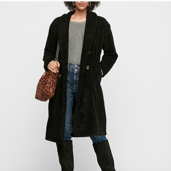Express Long Double Breasted Faux Fur Coat - Picture 2 of 4